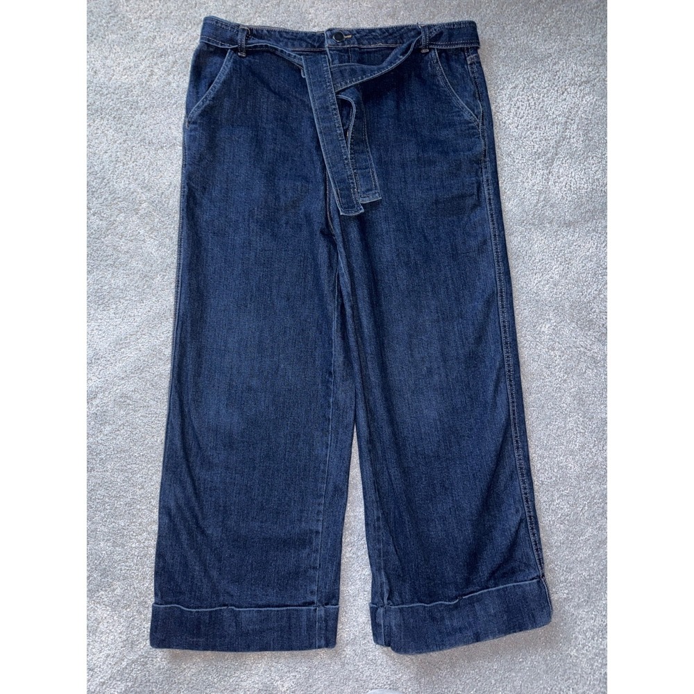 Oat New York High Rise Wide Leg Jeans Sz 12/31 Tie Belt Luxe Dark Wash Flare
